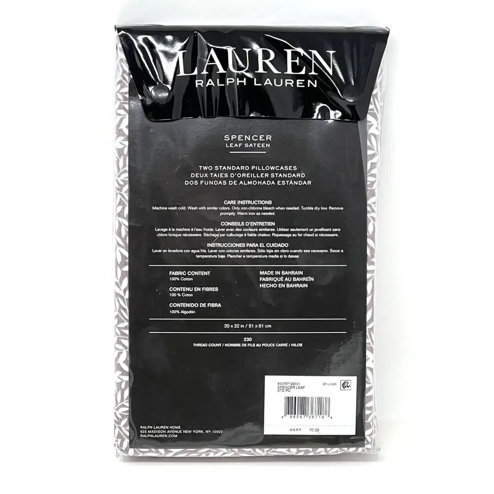 Ralph Lauren Spencer Leaf Sateen 2 STANDARD Pillowcases Deep Lavender Purple NIP